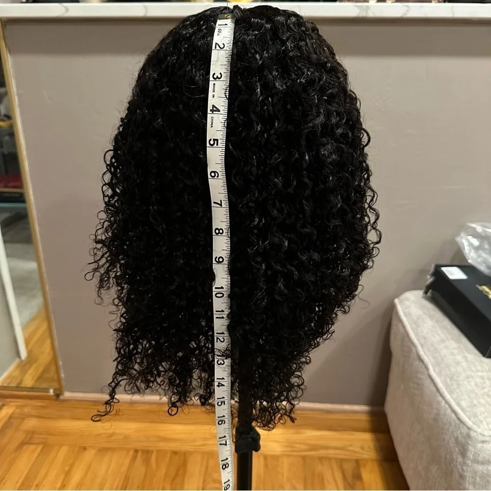 22” Nat Black Jerry Curly V Part Human Hair Wig‎ 150% Density glueless It#LG3
